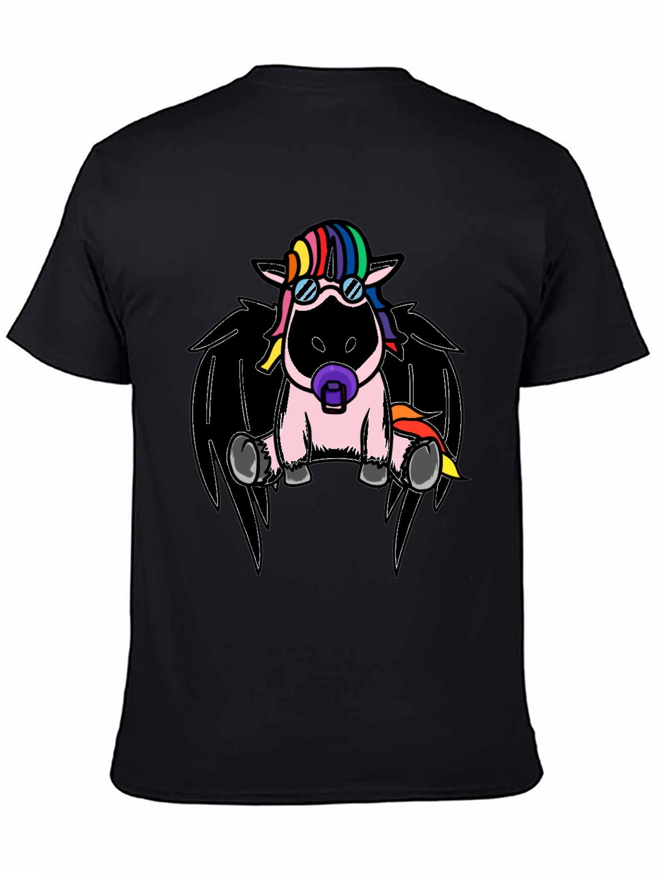 Black Cool Unicorn with Wings Graphic T-Shirt view 4