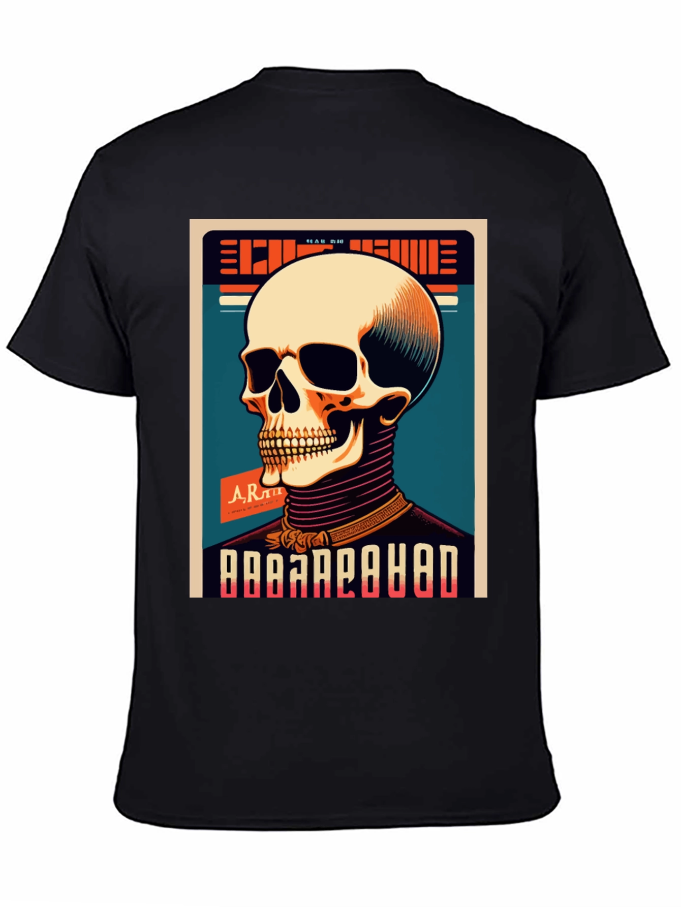 Black Skull Graphic Print Crew Neck T-Shirt view 4