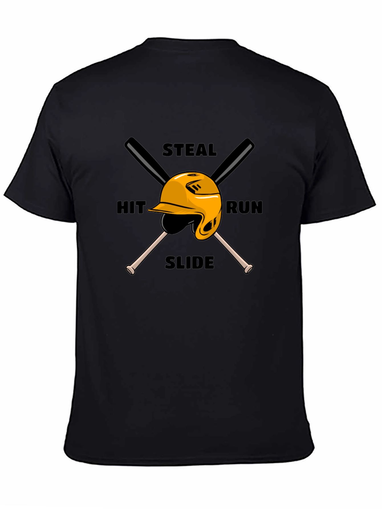 Black Baseball Steal Hit Run Graphic T-Shirt view 4