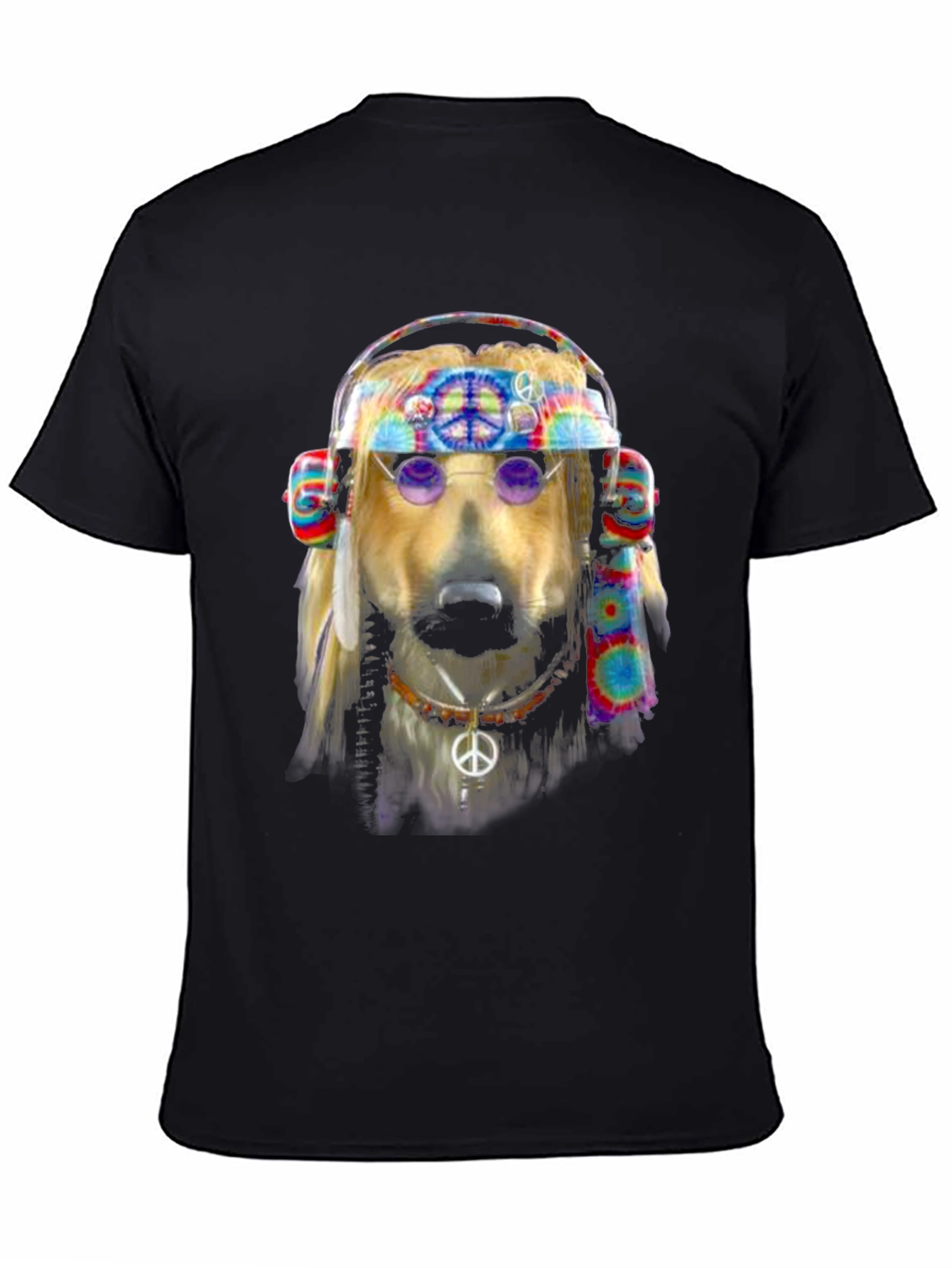 Black Hippie Dog Graphic T-Shirt - Peace & Love view 4