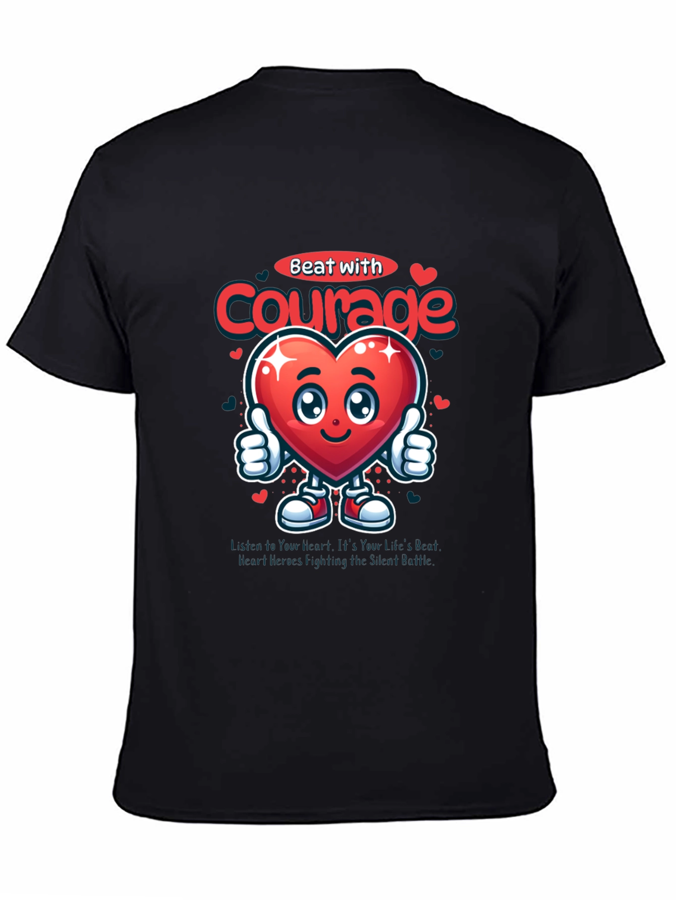 Black Courage Heart Graphic Tee - Inspirational T-Shirt view 4