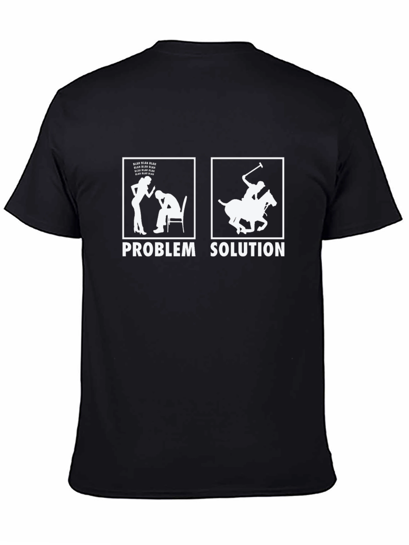 Black Problem Solution Polo Humor T-Shirt view 4