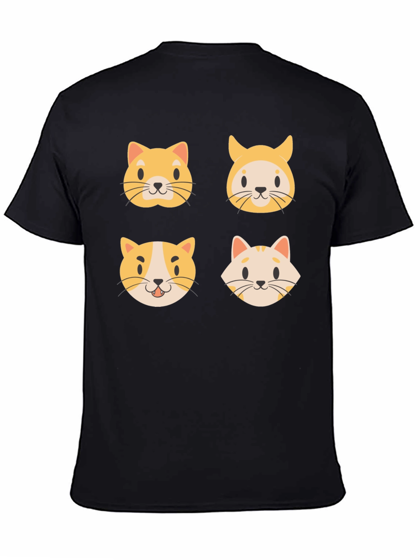 Black Cute Cat Faces Black T-Shirt view 4