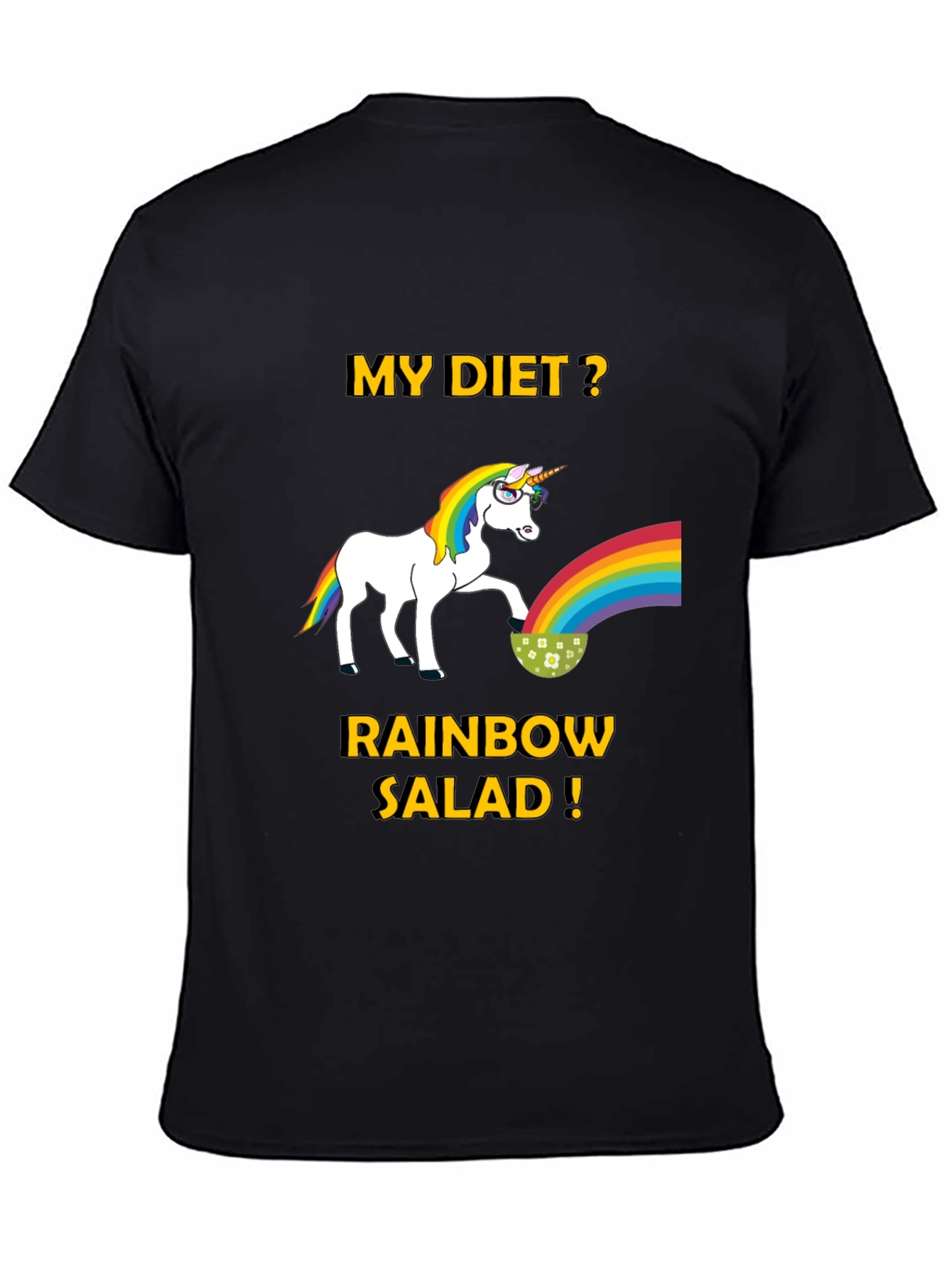Black Unicorn Rainbow Salad Diet T-Shirt view 4