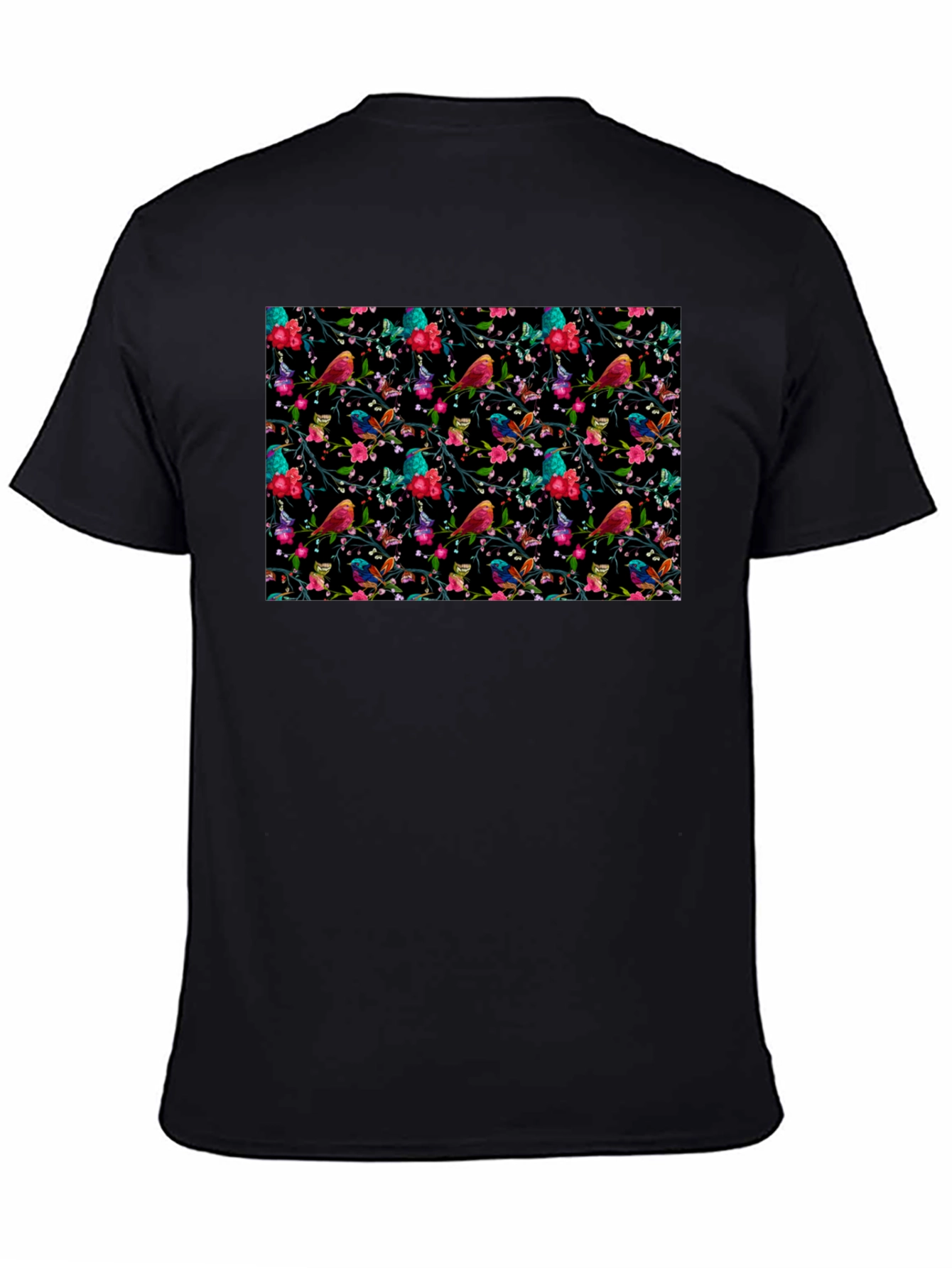 Black Floral Bird Print Black Tee view 4