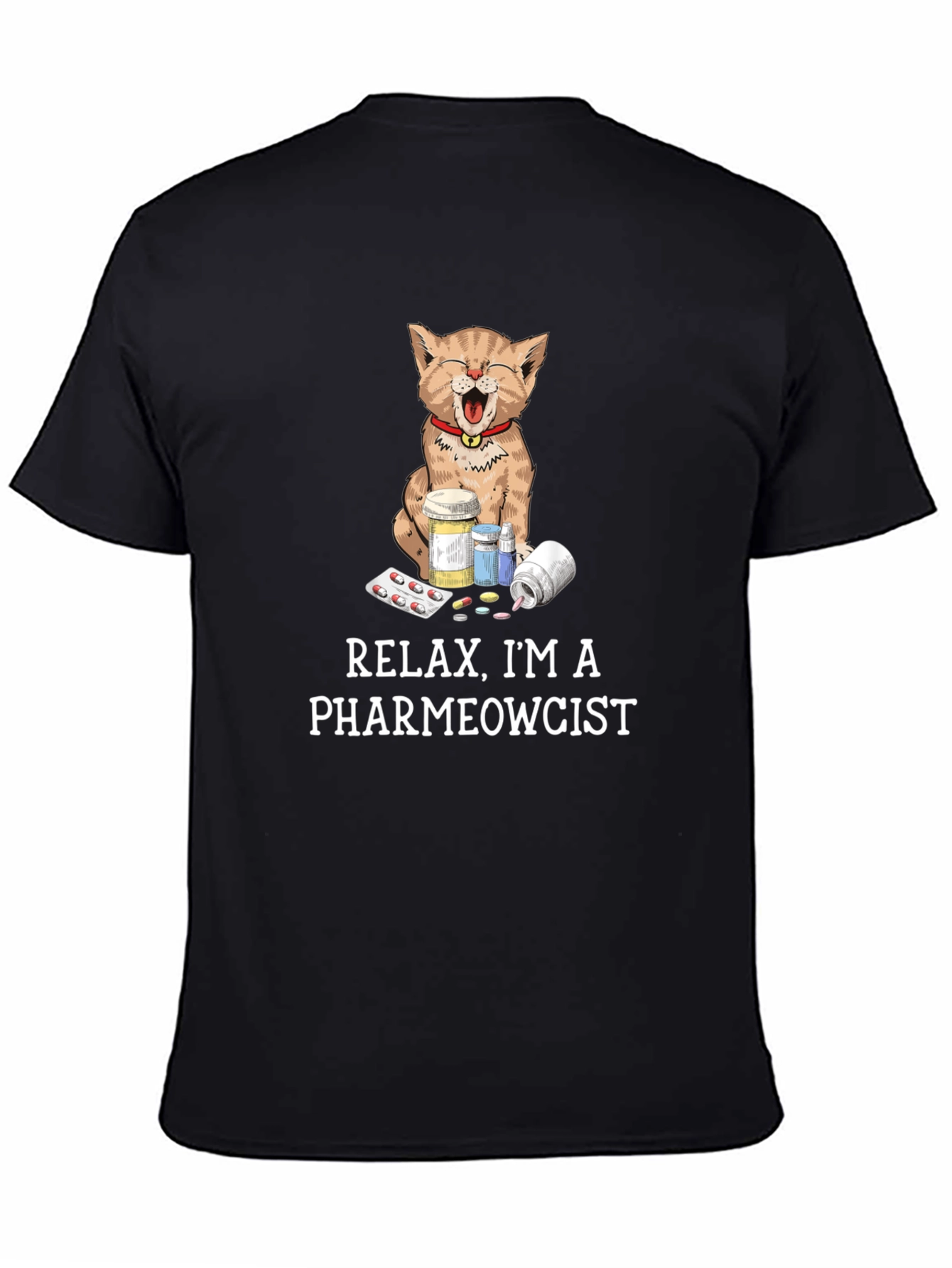 Black Pharmewcist Cat T-Shirt - Funny Veterinarian Tee view 4