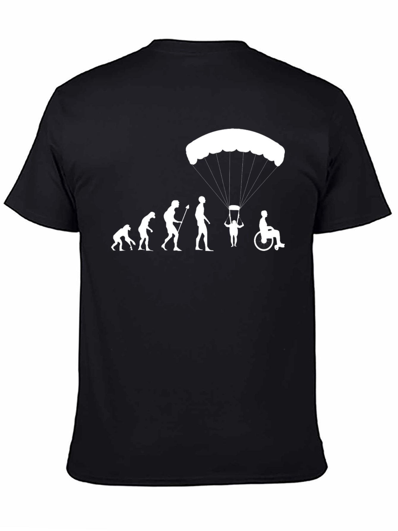 Black Evolution Parachute Humor T-Shirt view 4
