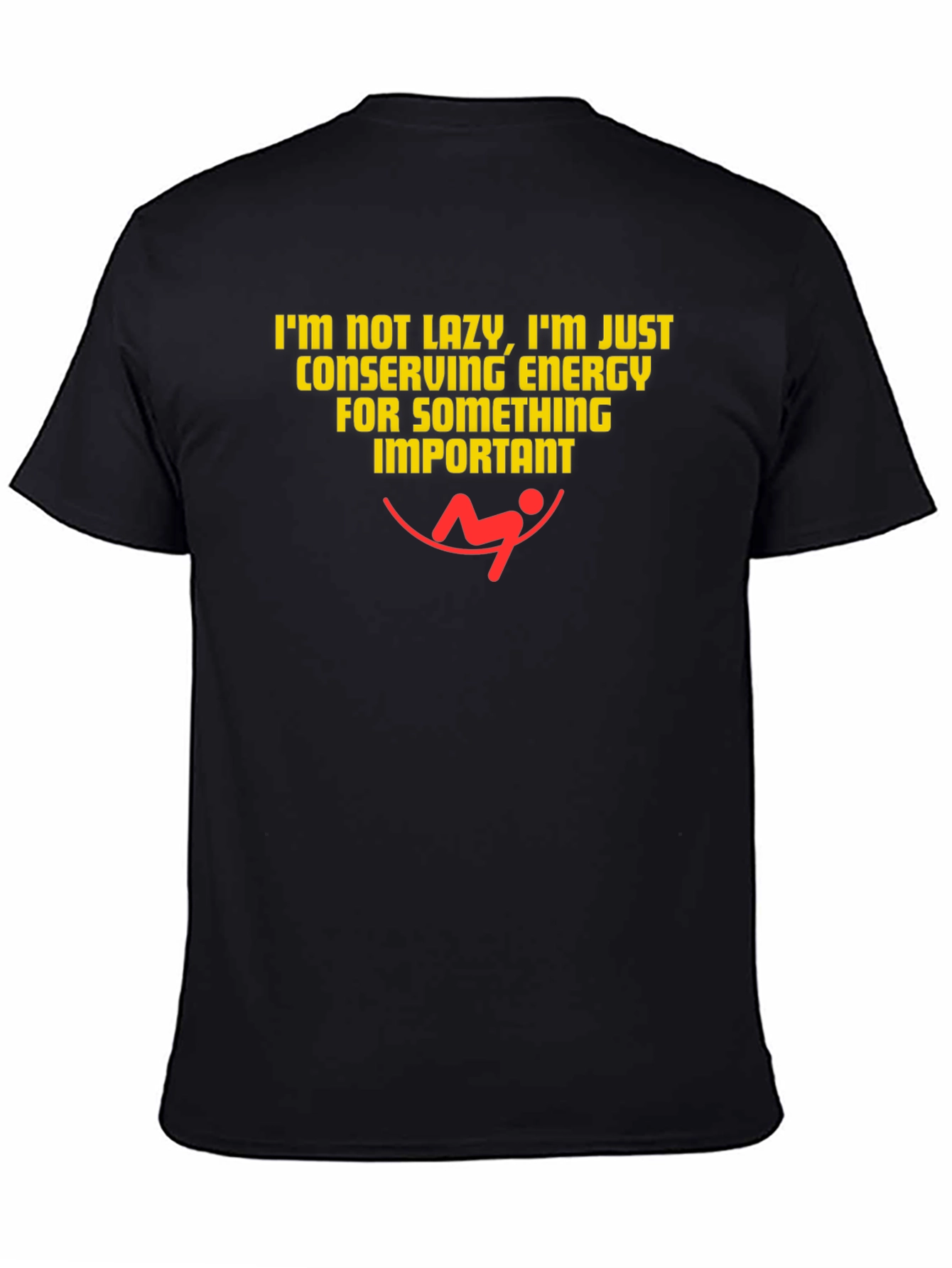 Black Funny Lazy Energy Conserving Black T-Shirt view 4
