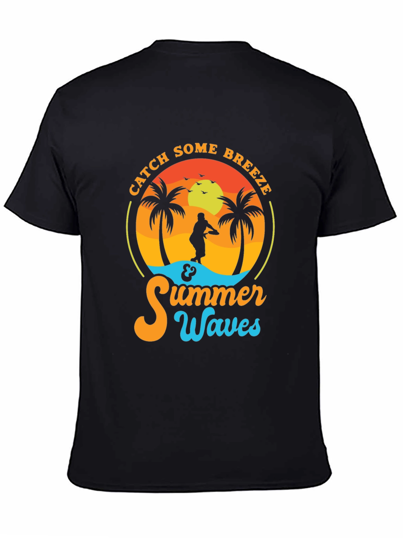 Black Catch Some Breeze Summer Waves Graphic Tee view 4