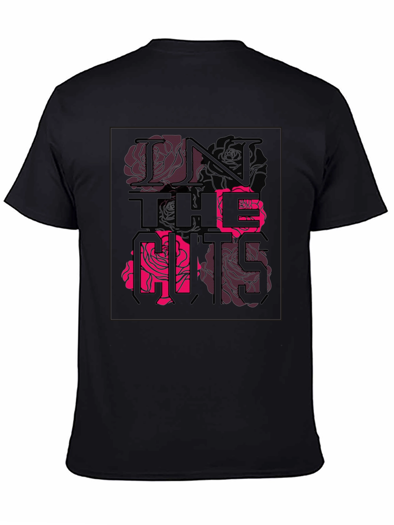 Black Stylish Black Graphic Tee - Rose Text Design view 4