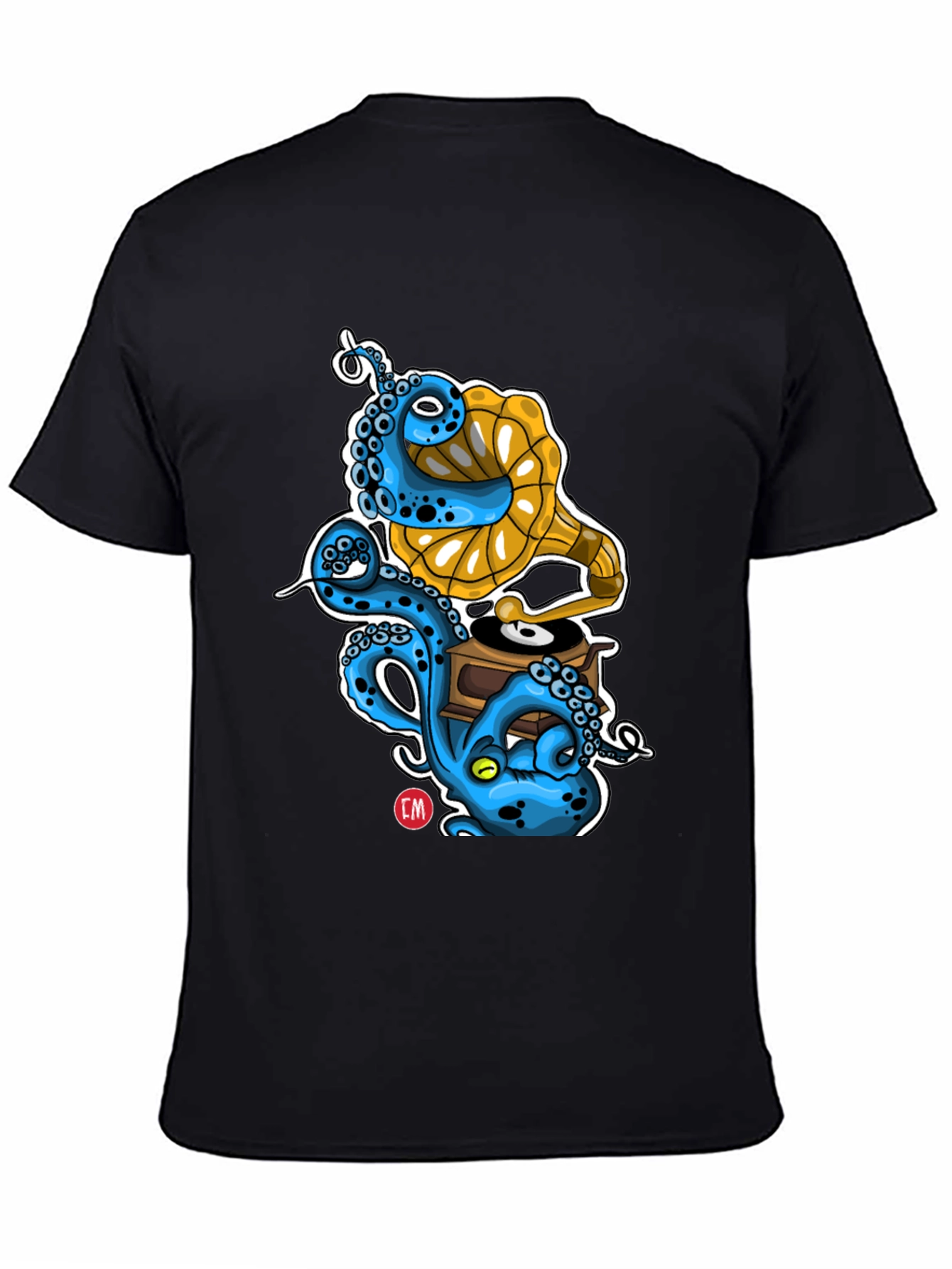 Black Octopus Phonograph Black T-Shirt view 4