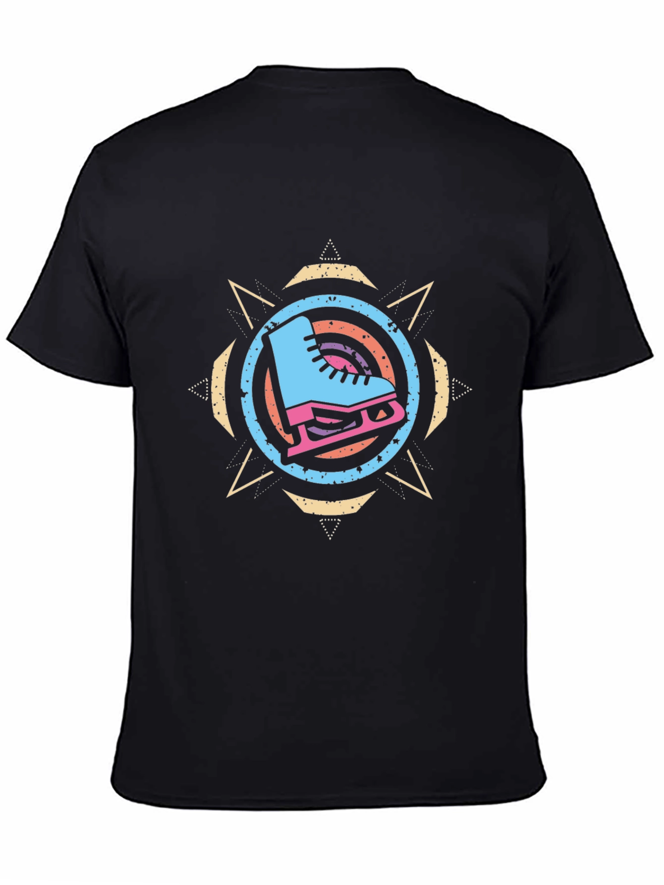 Black Ice Skate Graphic Tee - Retro Style Black T-Shirt view 4