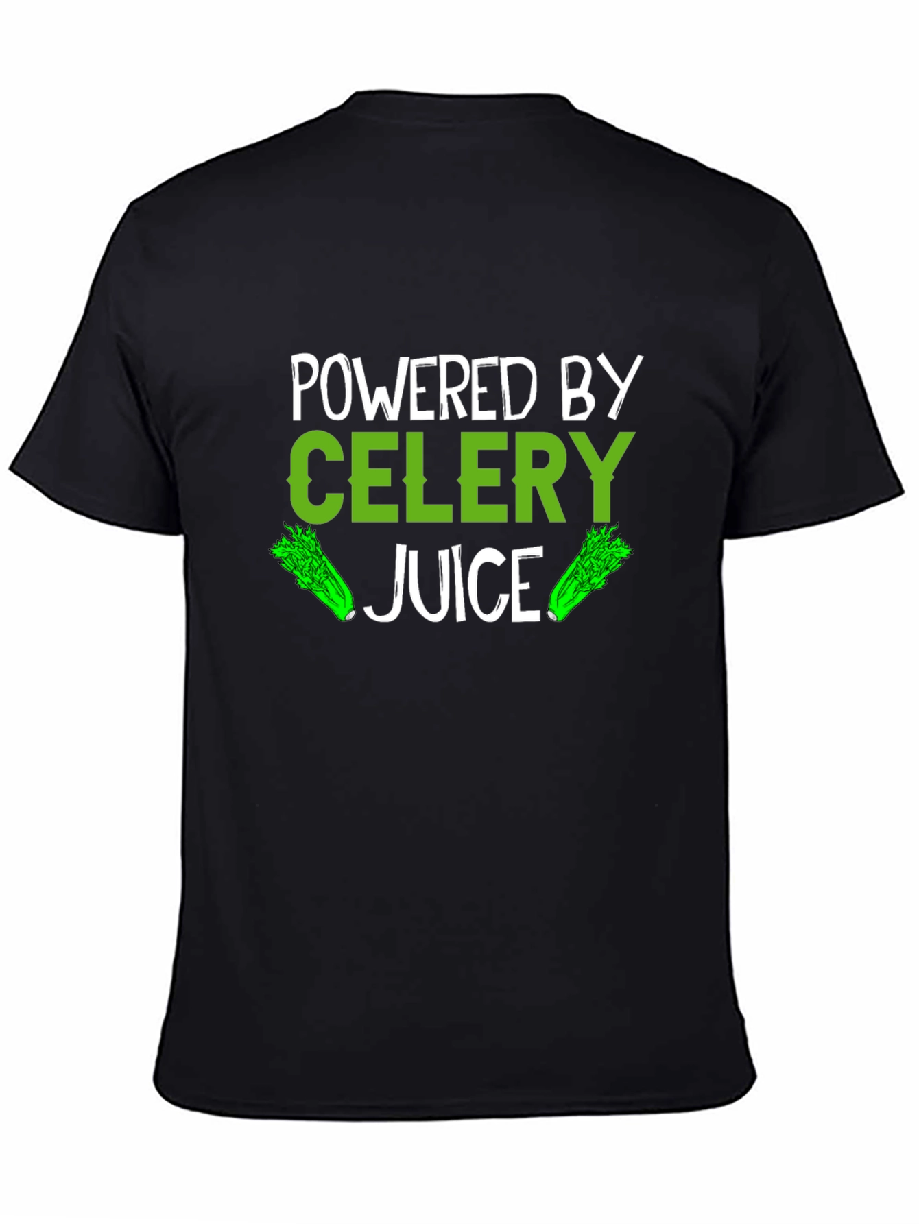 Black Powered by Celery Juice T-Shirt - Green Vegan Design view 4