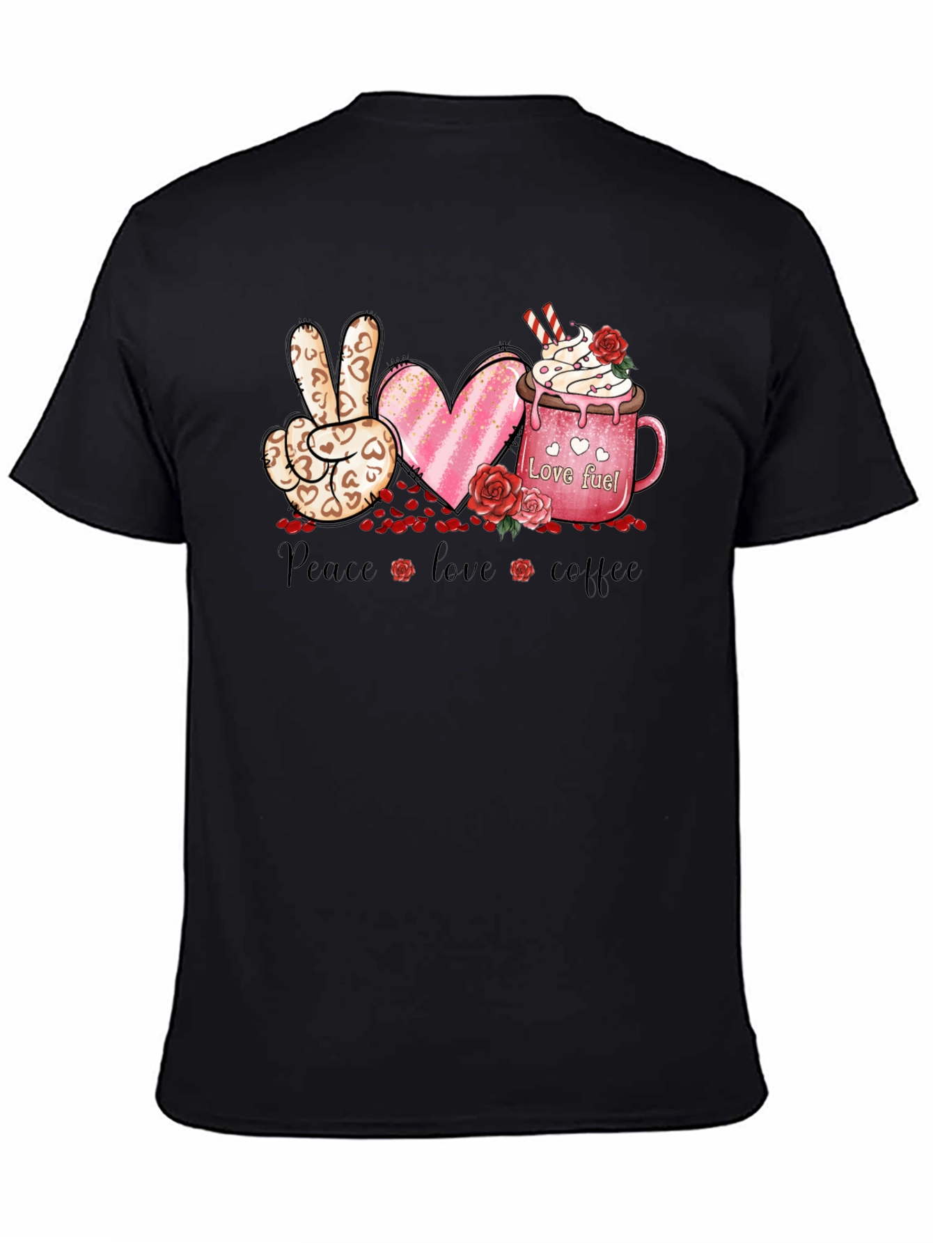 Black Peace Love Coffee Valentine T-Shirt view 4
