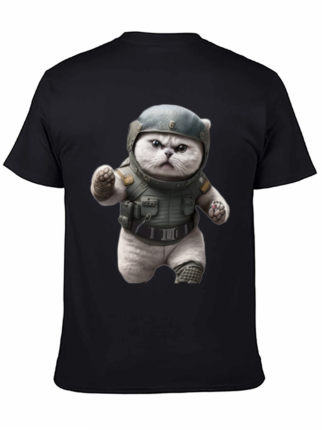 Black Tactical Cat T-Shirt - Military Grade Humor view 4