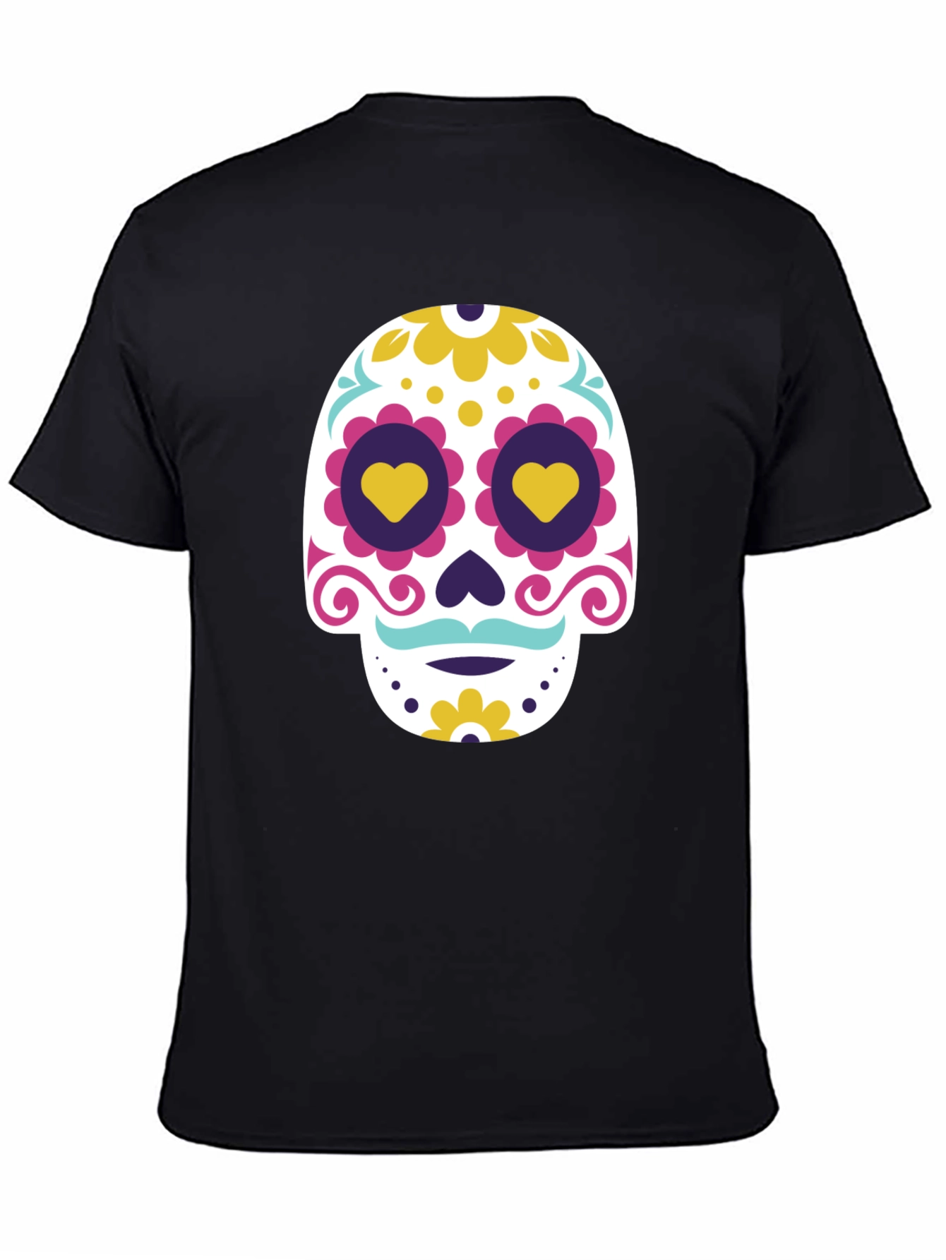 Black Black T-Shirt with Colorful Sugar Skull Graphic view 4