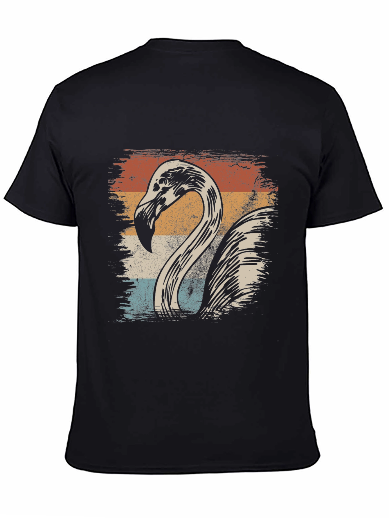 Black Vintage Flamingo Graphic Tee - Retro Style T-Shirt view 4