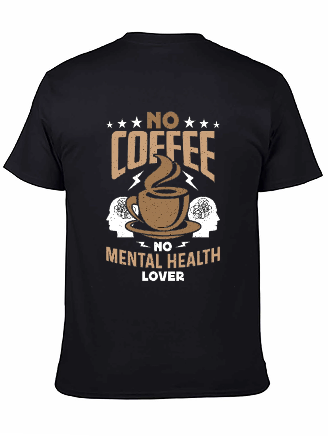 Black No Coffee No Mental Health T-Shirt view 4