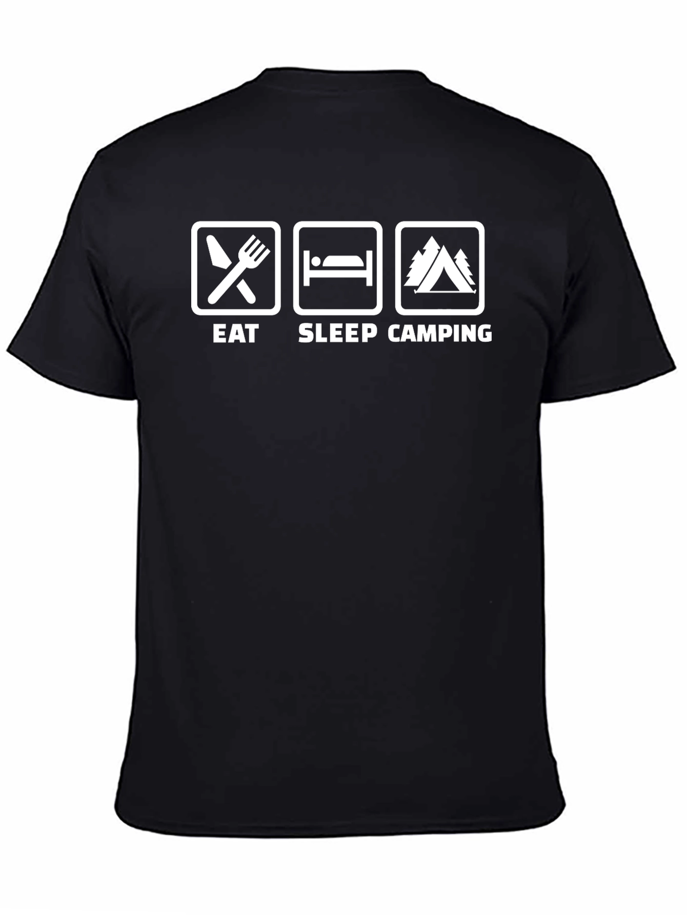 Black Eat Sleep Camping Graphic T-Shirt, Black Cotton Blend, Relaxed Fit view 4