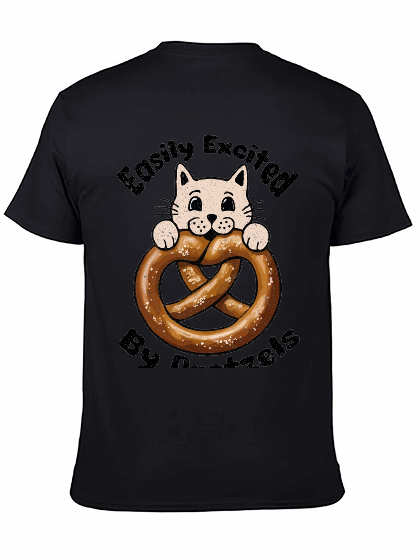 Black Easily Excited By Pretzels Cat T-Shirt view 4