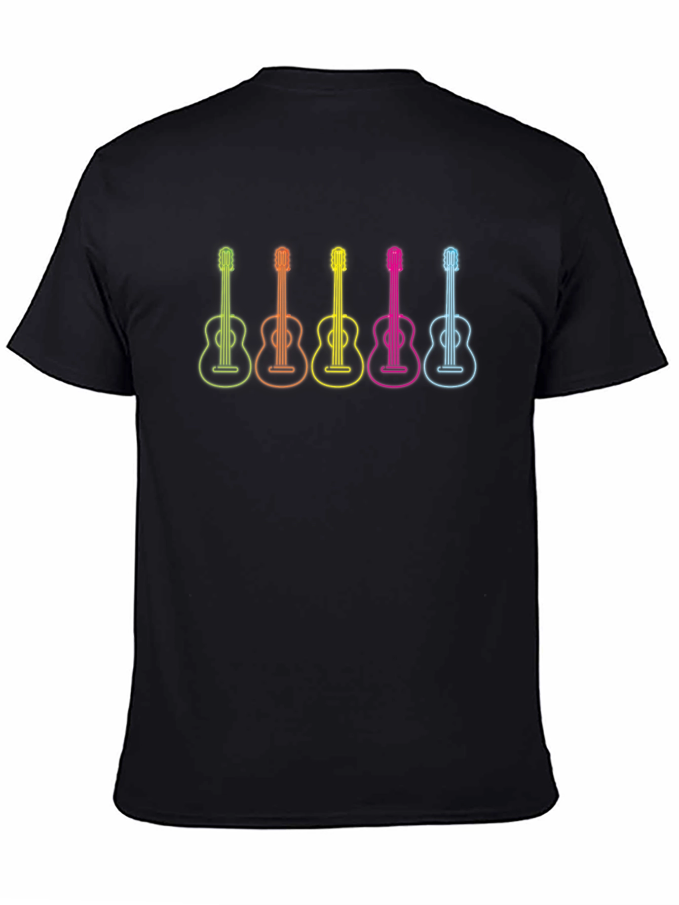 Black Neon Guitar Graphic Black T-Shirt view 4