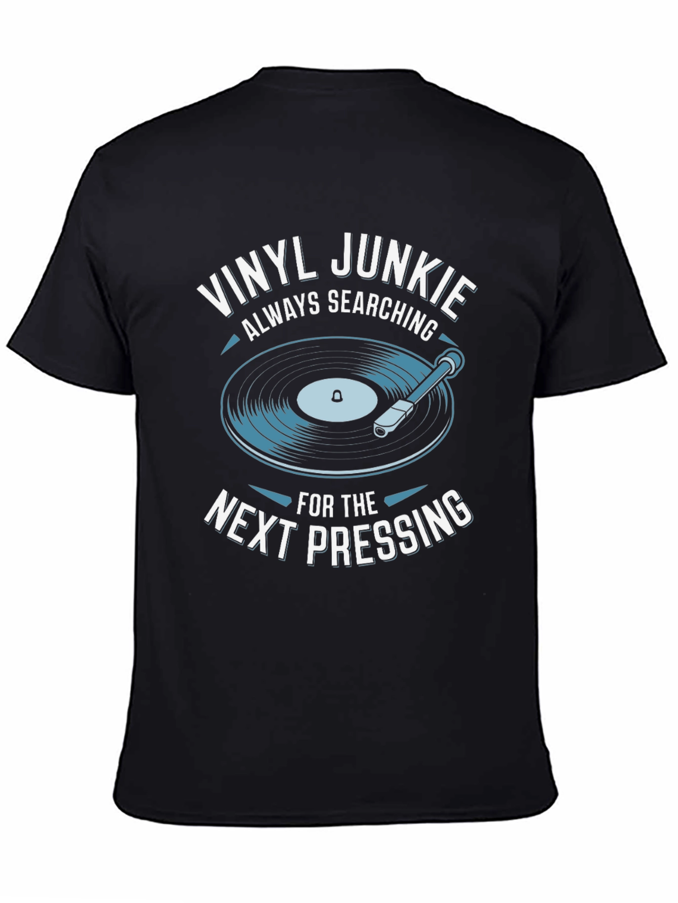 Black Vinyl Junkie T-Shirt - Always Searching view 4