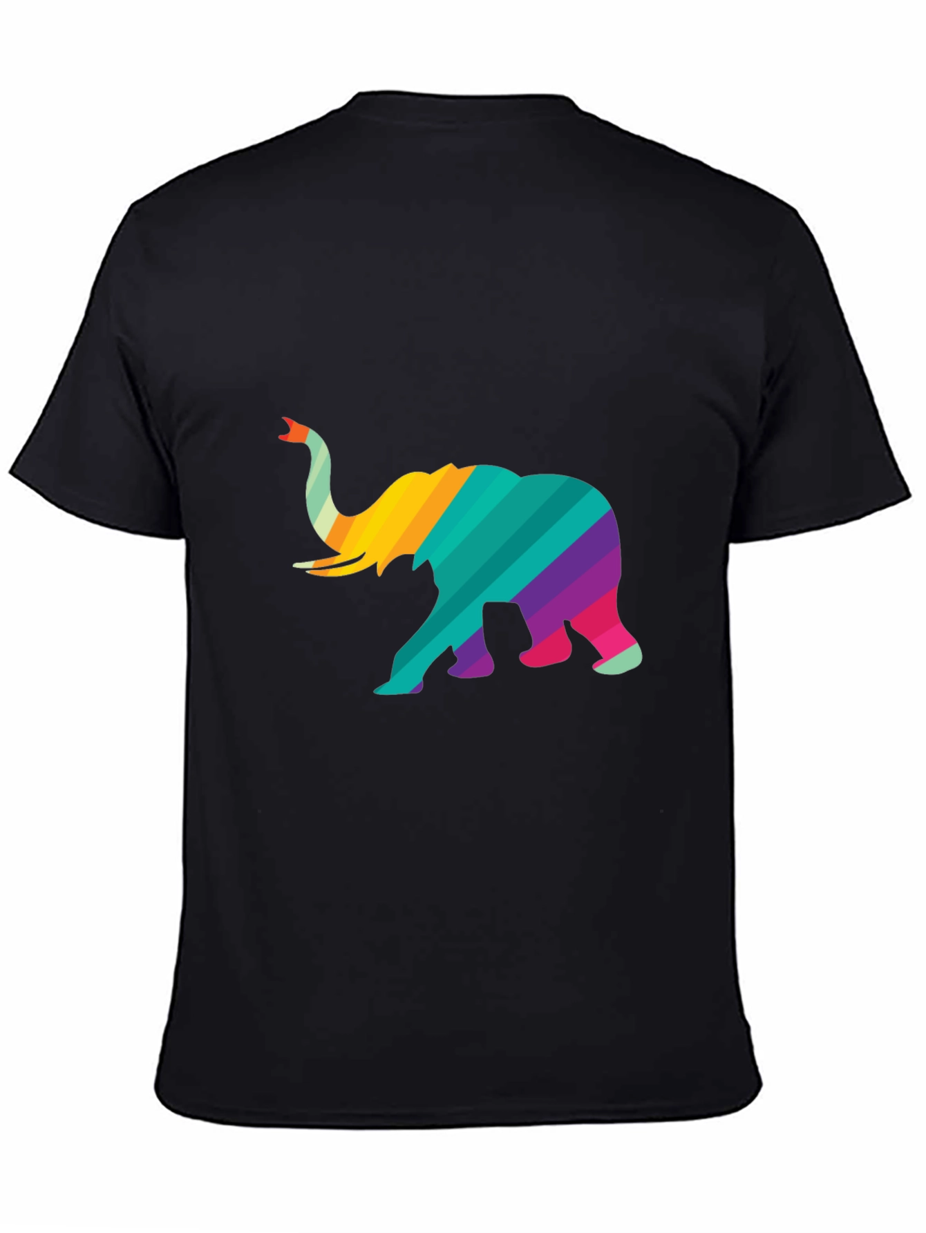 Black Rainbow Striped Elephant Graphic Tee - Unique Design view 4