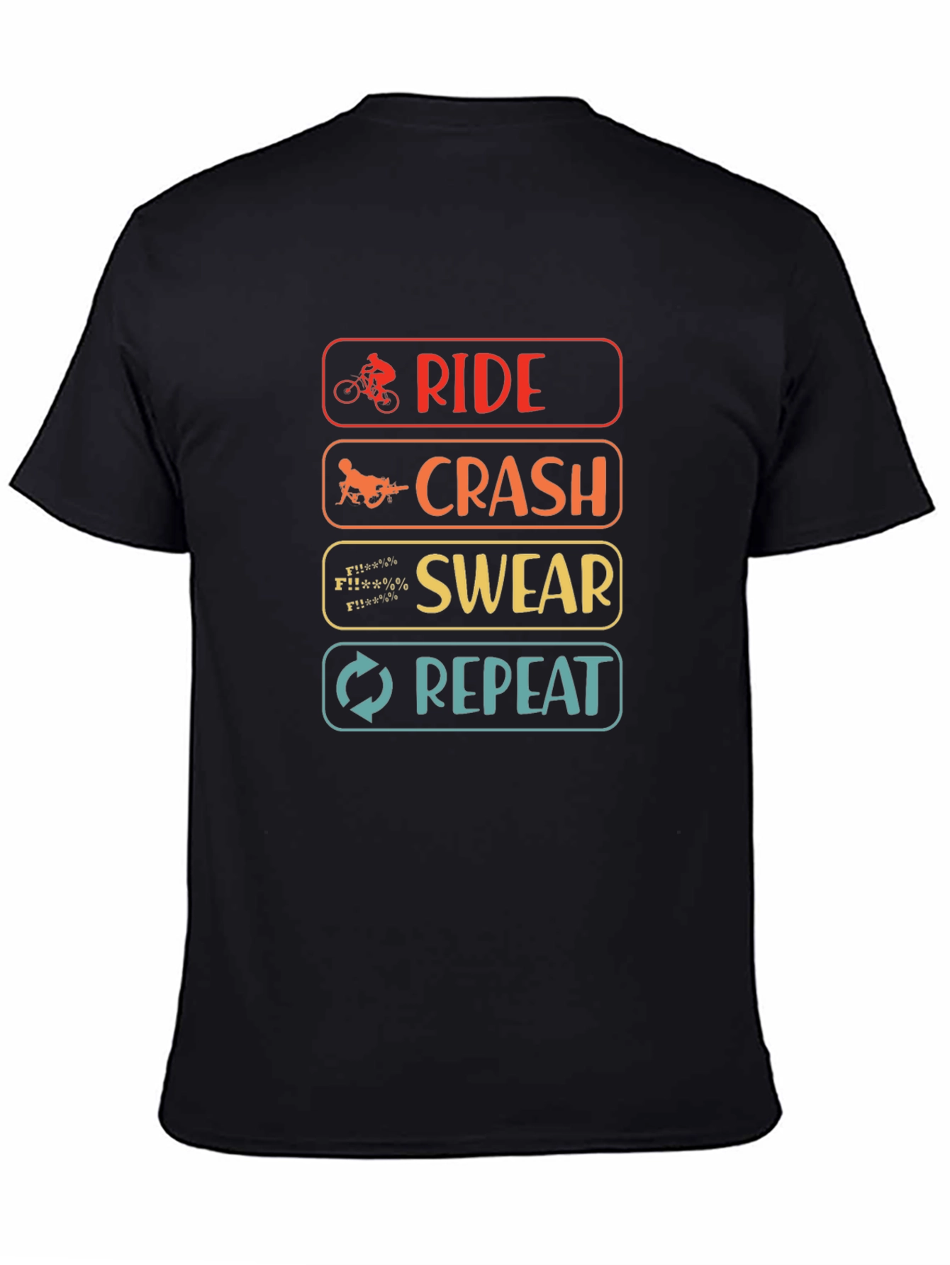 Black Ride Crash Swear Repeat T-Shirt - Mountain Bike Humor Tee view 4