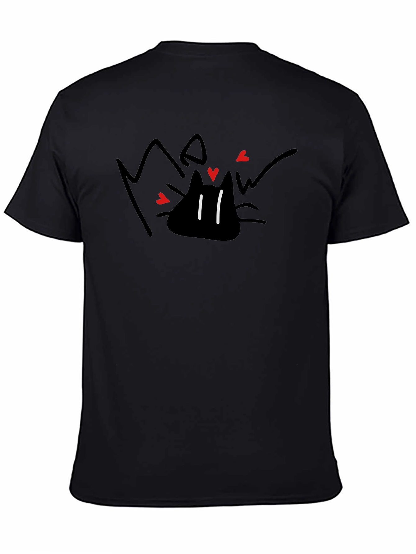 Black Meow Cat Lover Black T-Shirt - Whimsical Design view 4