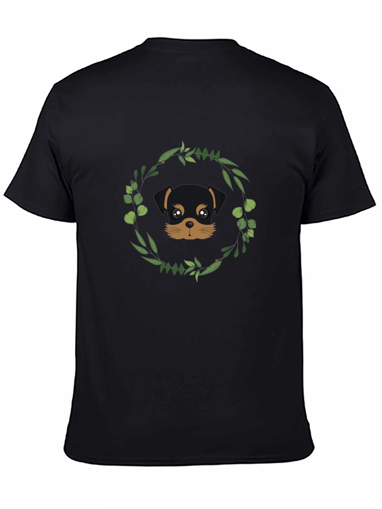 Black Dog Lover T-Shirt - Rottweiler Puppy with Floral Wreath view 4