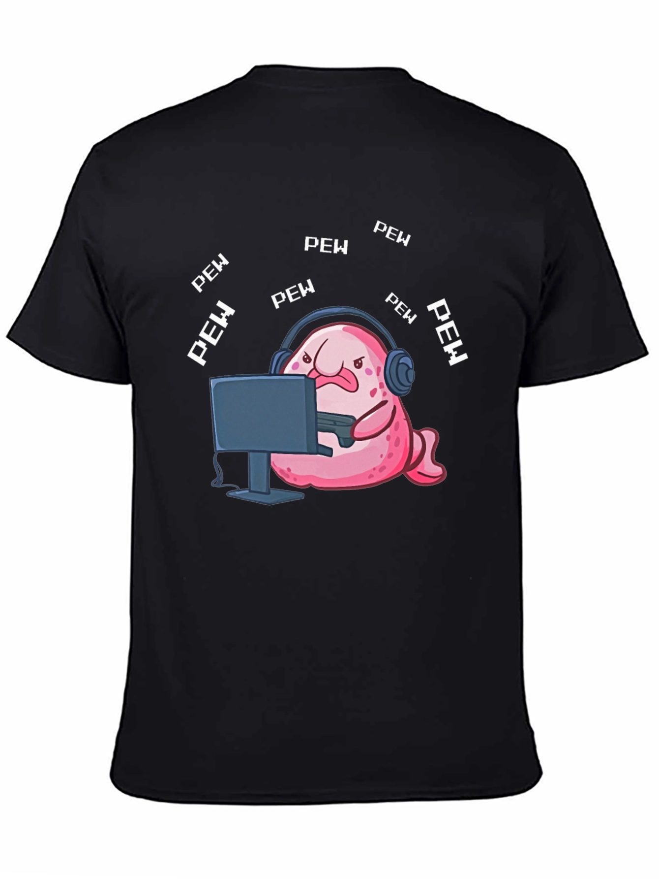 Black Gamer Blobfish T-Shirt - Pew Pew Funny Tee view 4