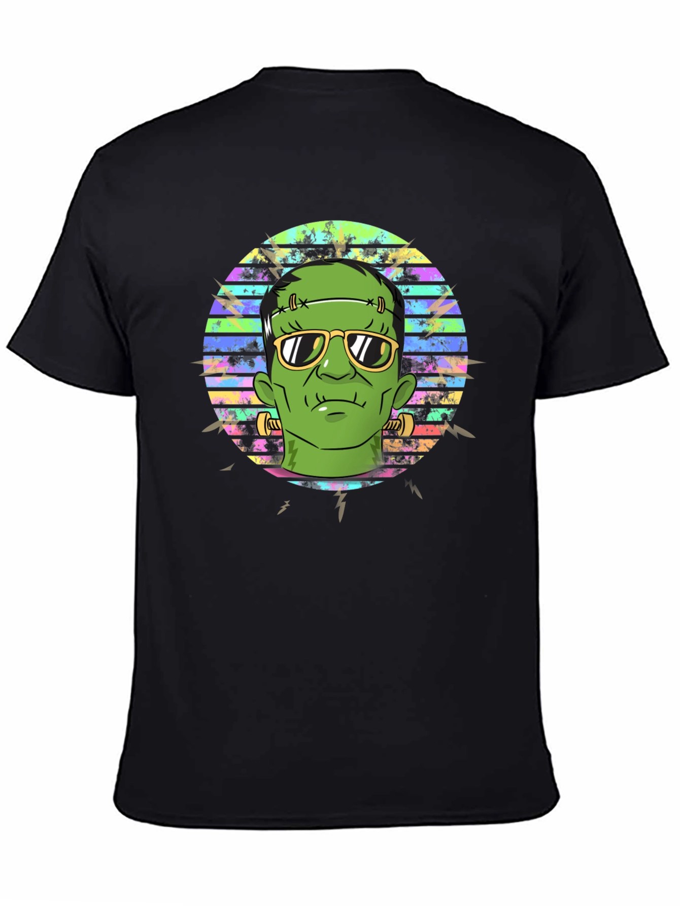Black Frankenstein Graphic Tee - Retro Halloween T-Shirt view 4