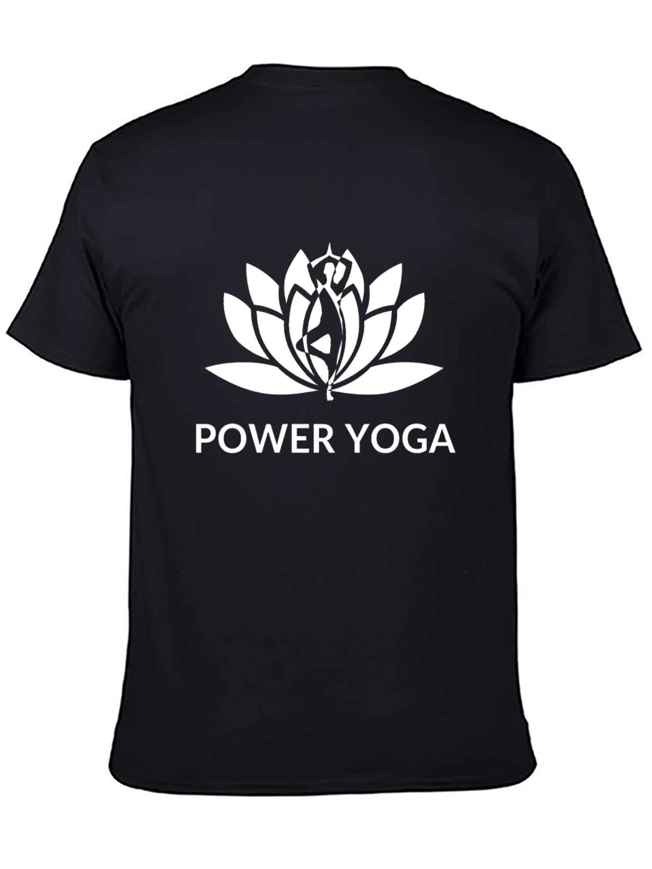 Black Power Yoga Lotus Design Black T-Shirt view 4