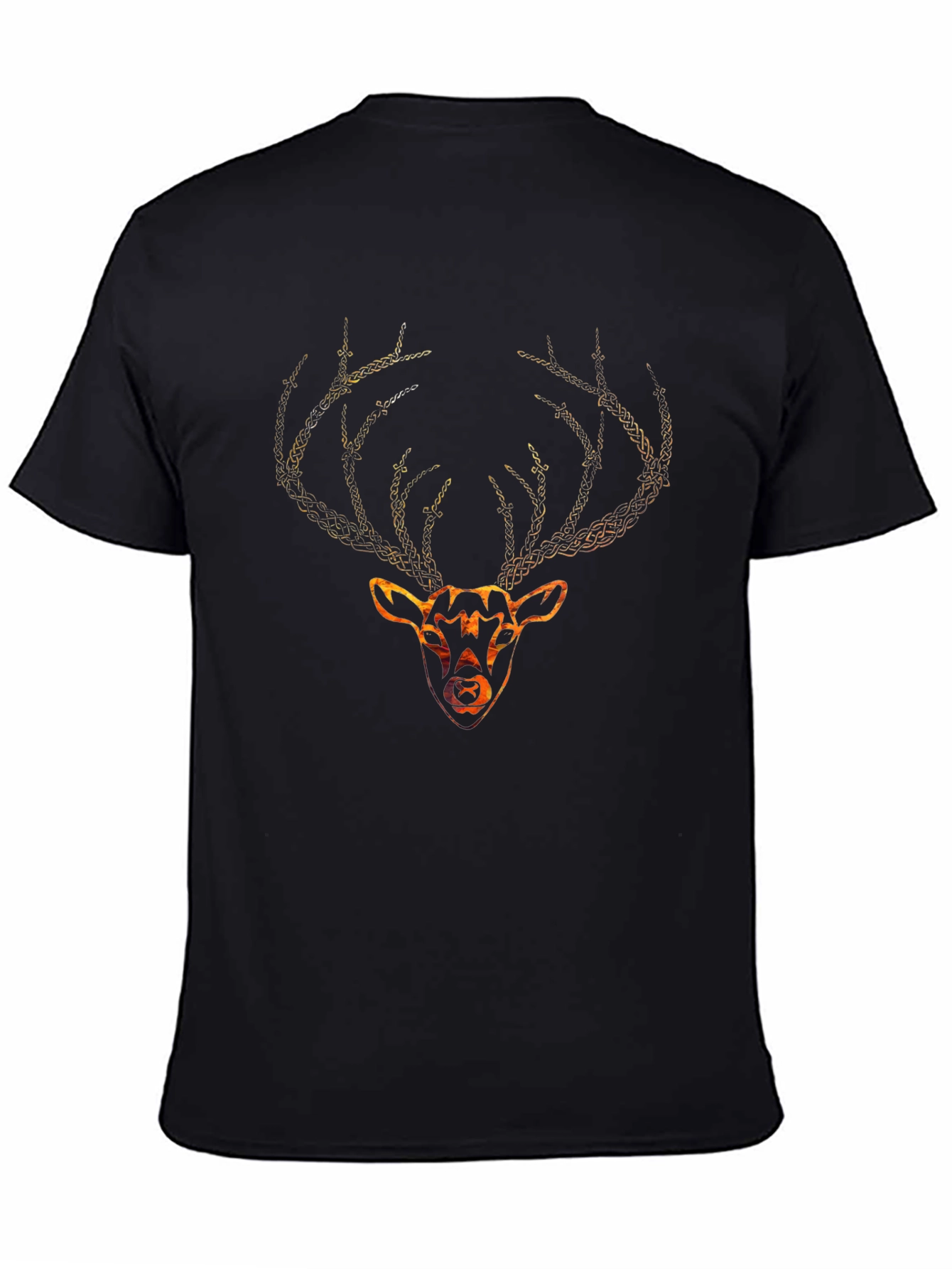 Black Celtic Deer Graphic Tee - Black Cotton T-Shirt view 4