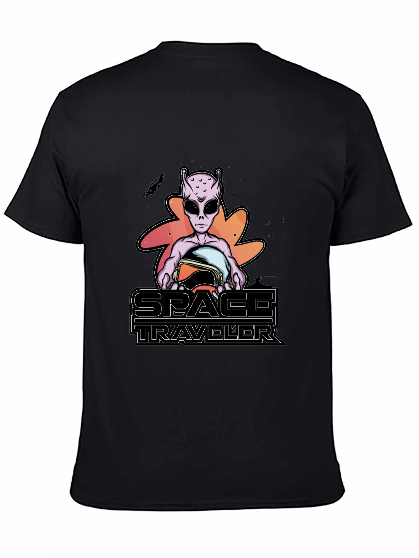 Black Space Traveler Alien Graphic T-Shirt view 4