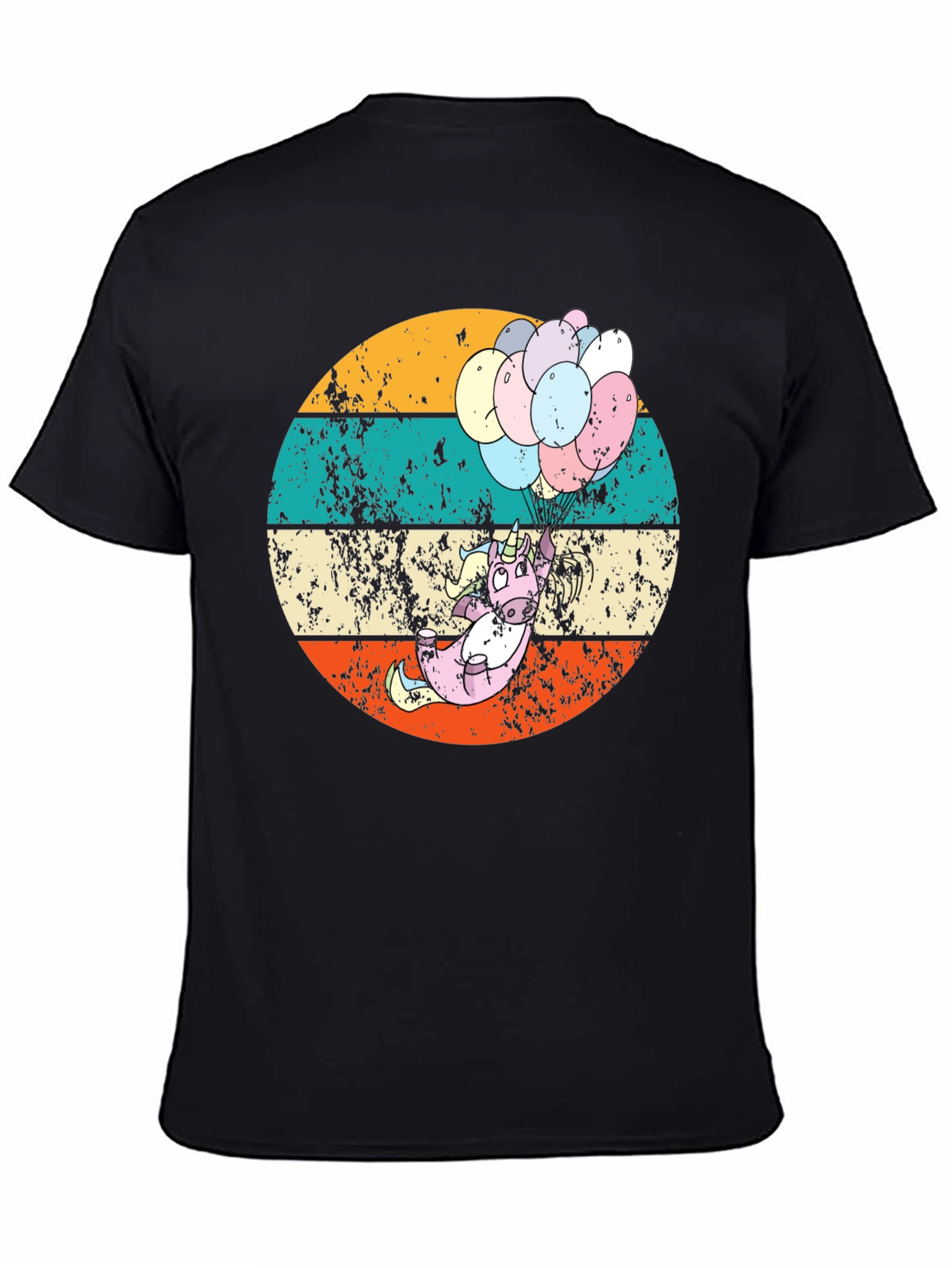 Black Retro Unicorn Balloons Graphic Tee view 4