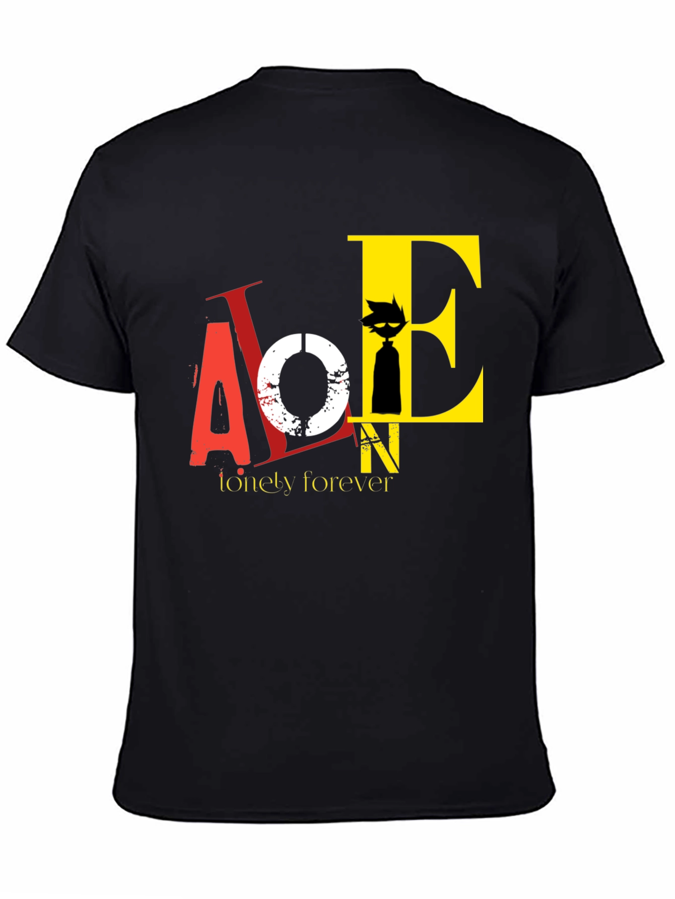 Black Lonely Forever Graphic Tee - Black Cotton T-Shirt view 4