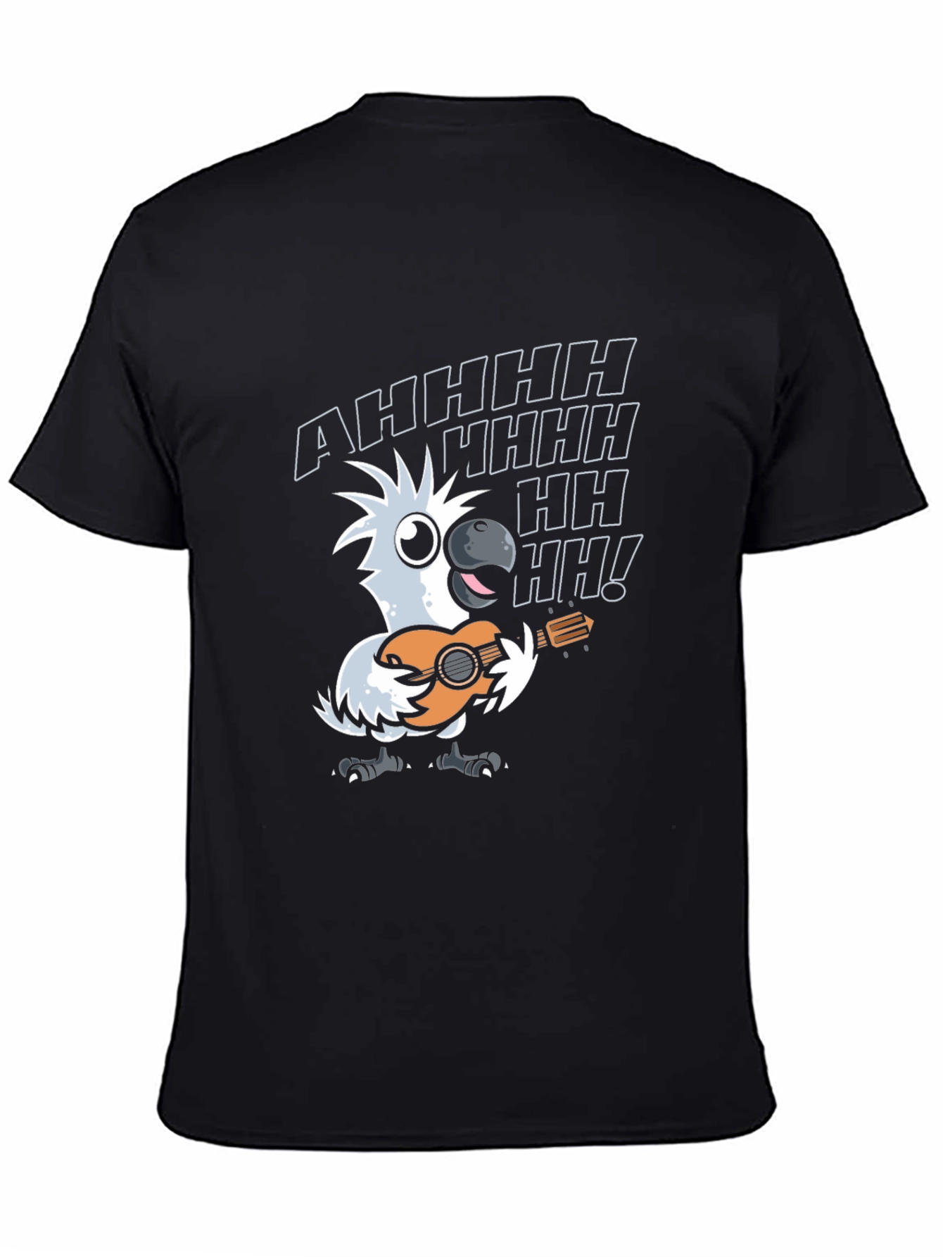 Black Parrot Guitar Player T-Shirt - Black Cotton Tee view 4