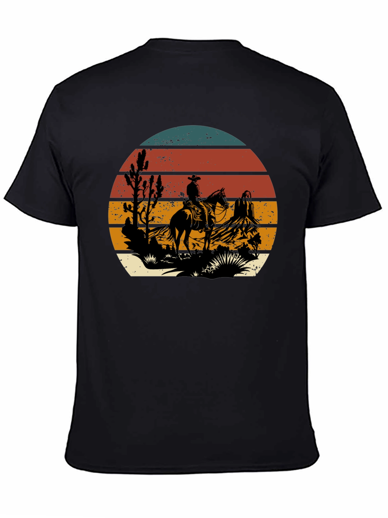 Black Western Cowboy Sunset Graphic T-Shirt view 4
