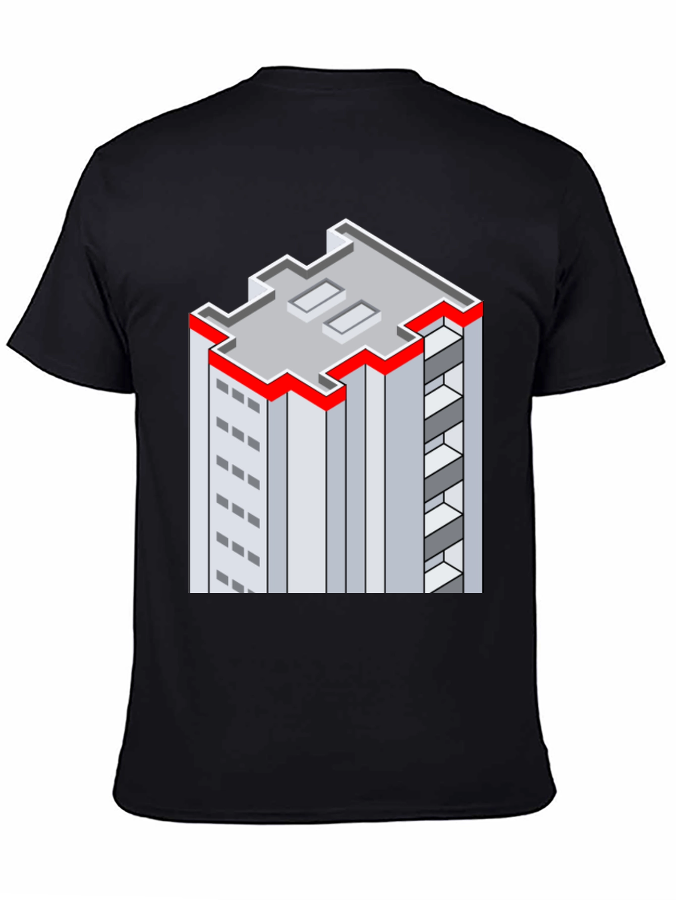 Black Isometric Building Graphic Tee - Unique Style view 4