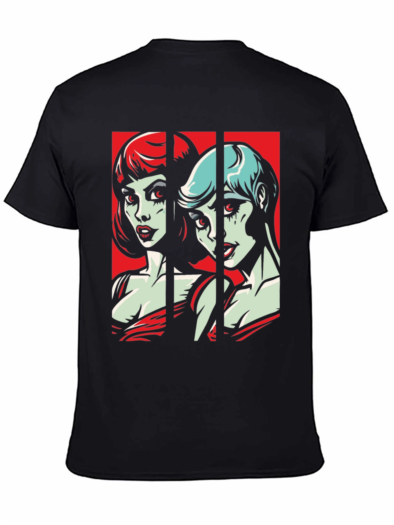 Black Retro Pop Art Vampire Women Black T-Shirt view 4