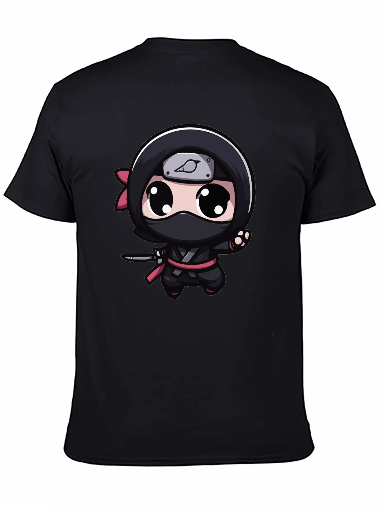 Black Kawaii Ninja Graphic Tee - Black Cotton Blend view 4