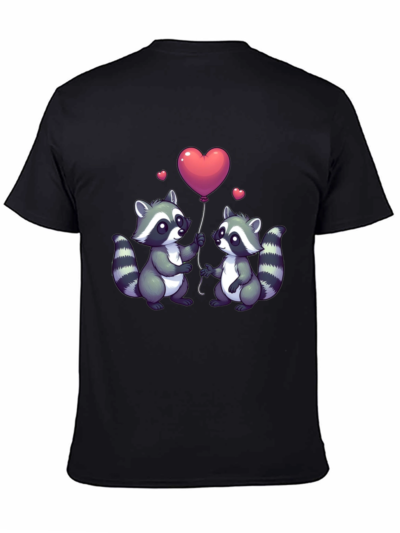 Black Cute Raccoon Love Balloon Graphic T-Shirt view 4