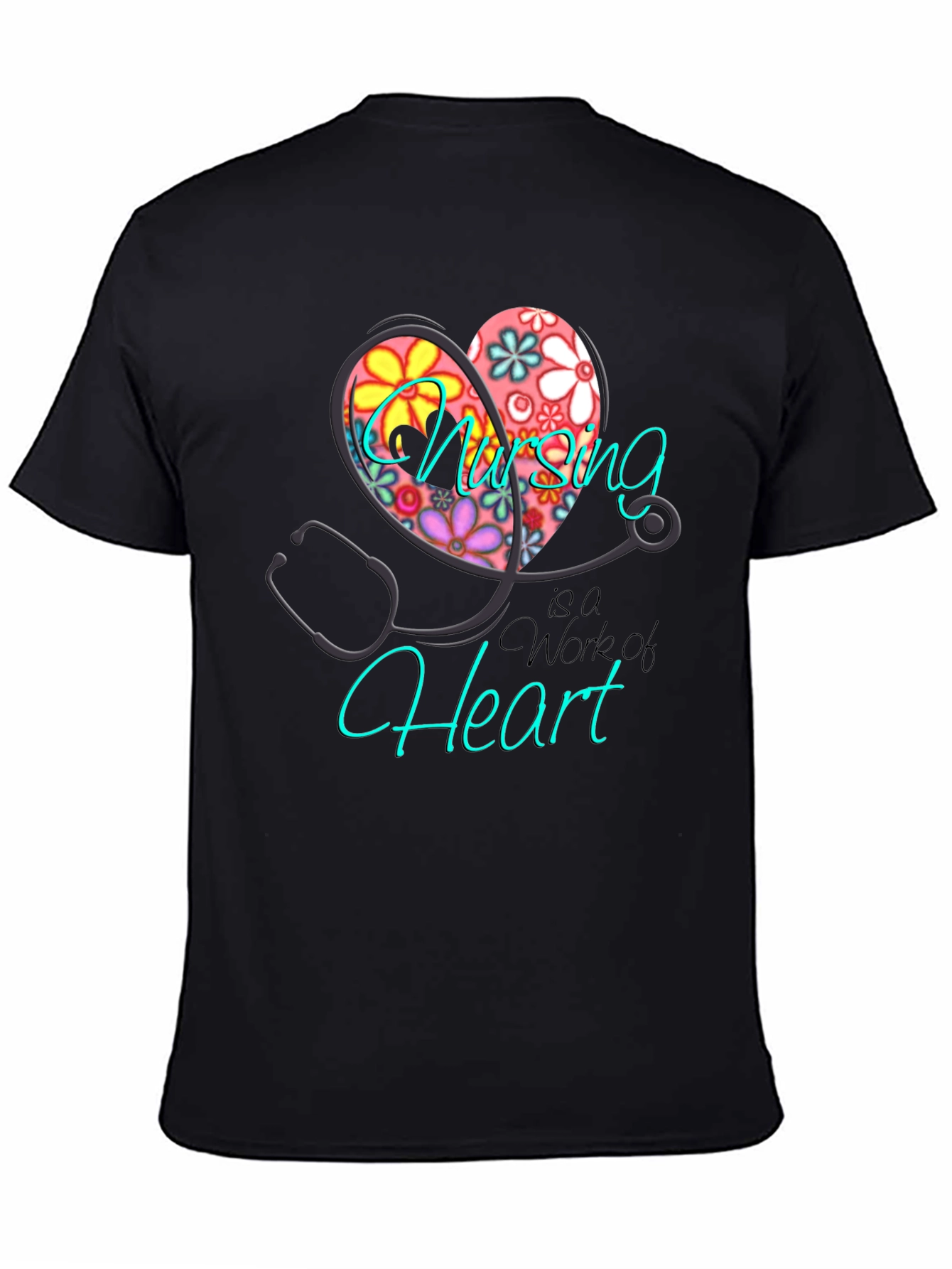Black Nursing is a Work of Heart T-Shirt view 4