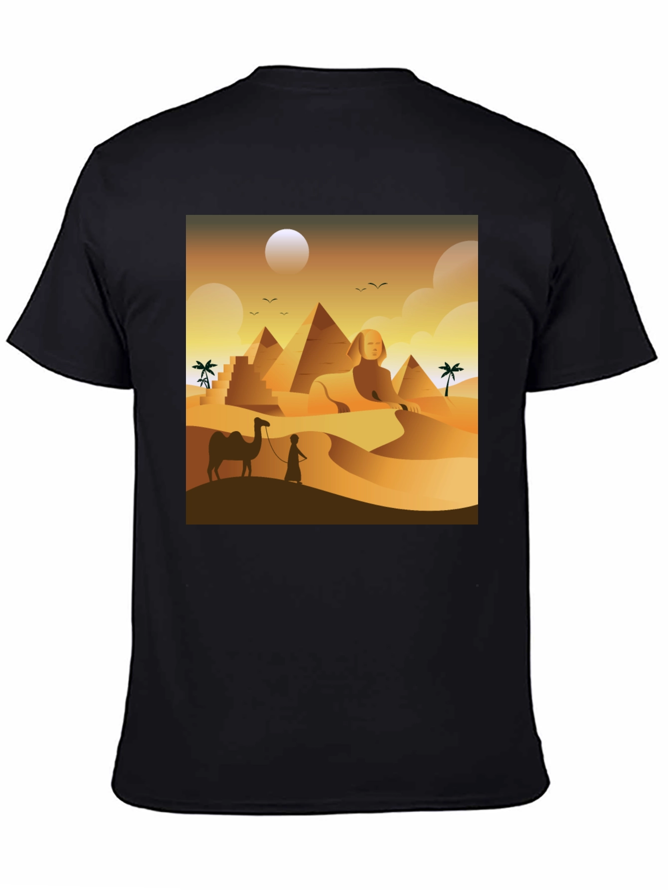 Black Egyptian Desert T-Shirt: Sphinx & Pyramids view 4
