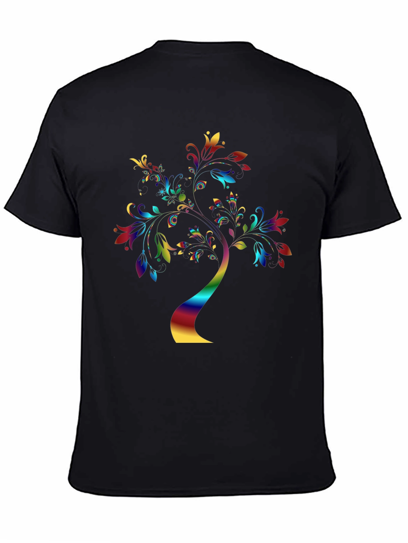 Black Rainbow Tree Graphic Tee - Stylish Black T-Shirt view 4