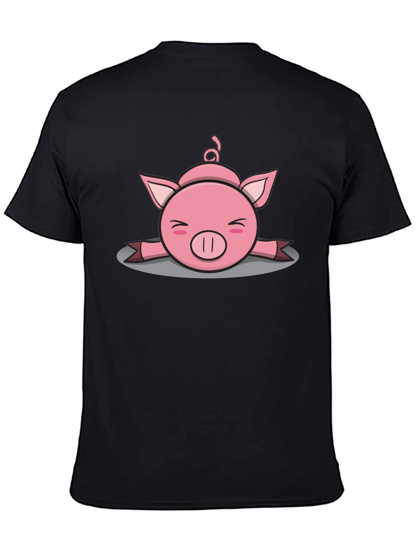 Black Funny Pig T-Shirt - Splat Design - Cute Cartoon Tee view 4
