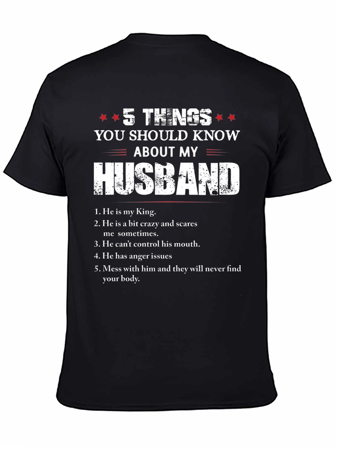 Black 5 Things You Should Know About My Husband T-Shirt view 4