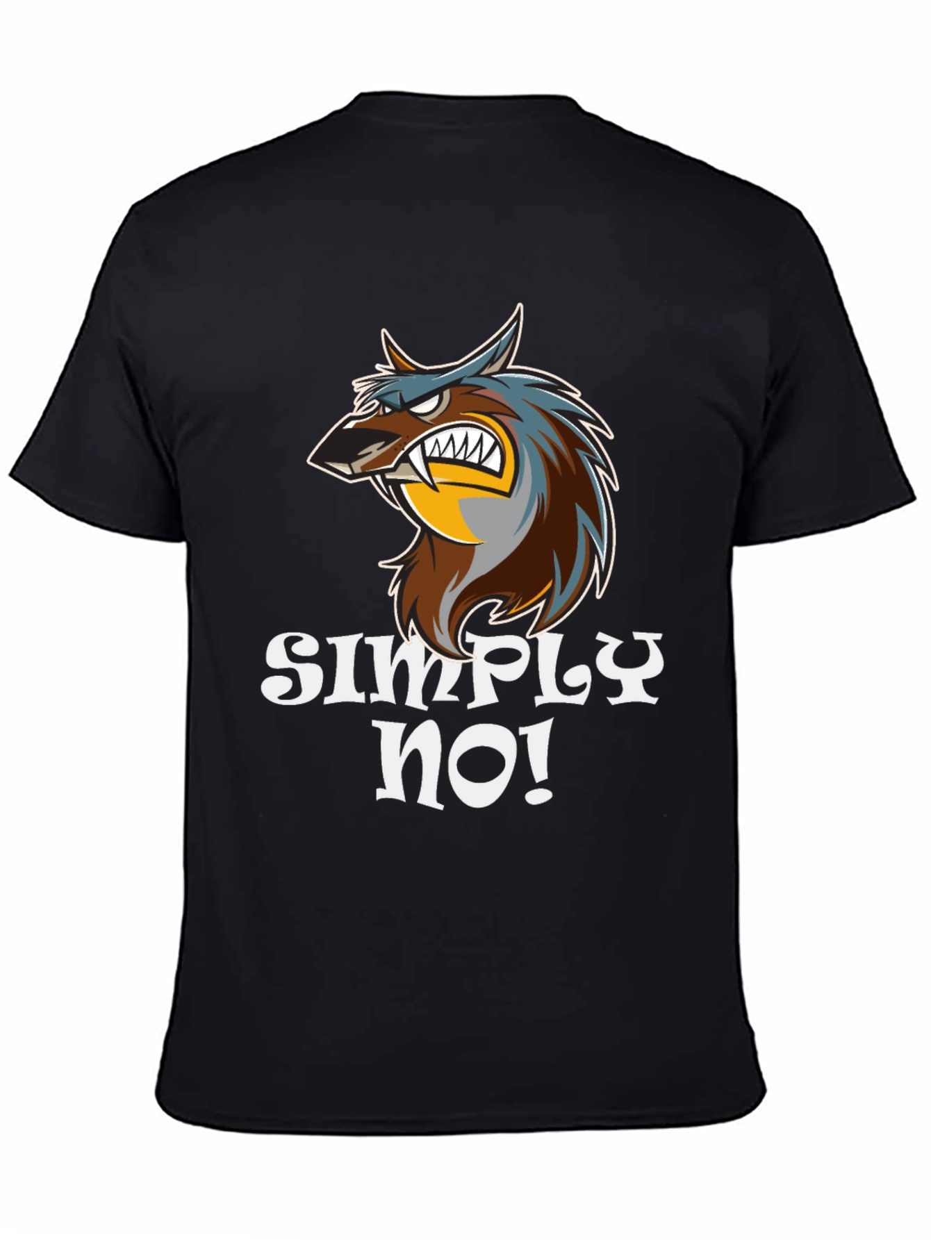 Black Simply No! Graphic Tee - Angry Wolf Design view 4