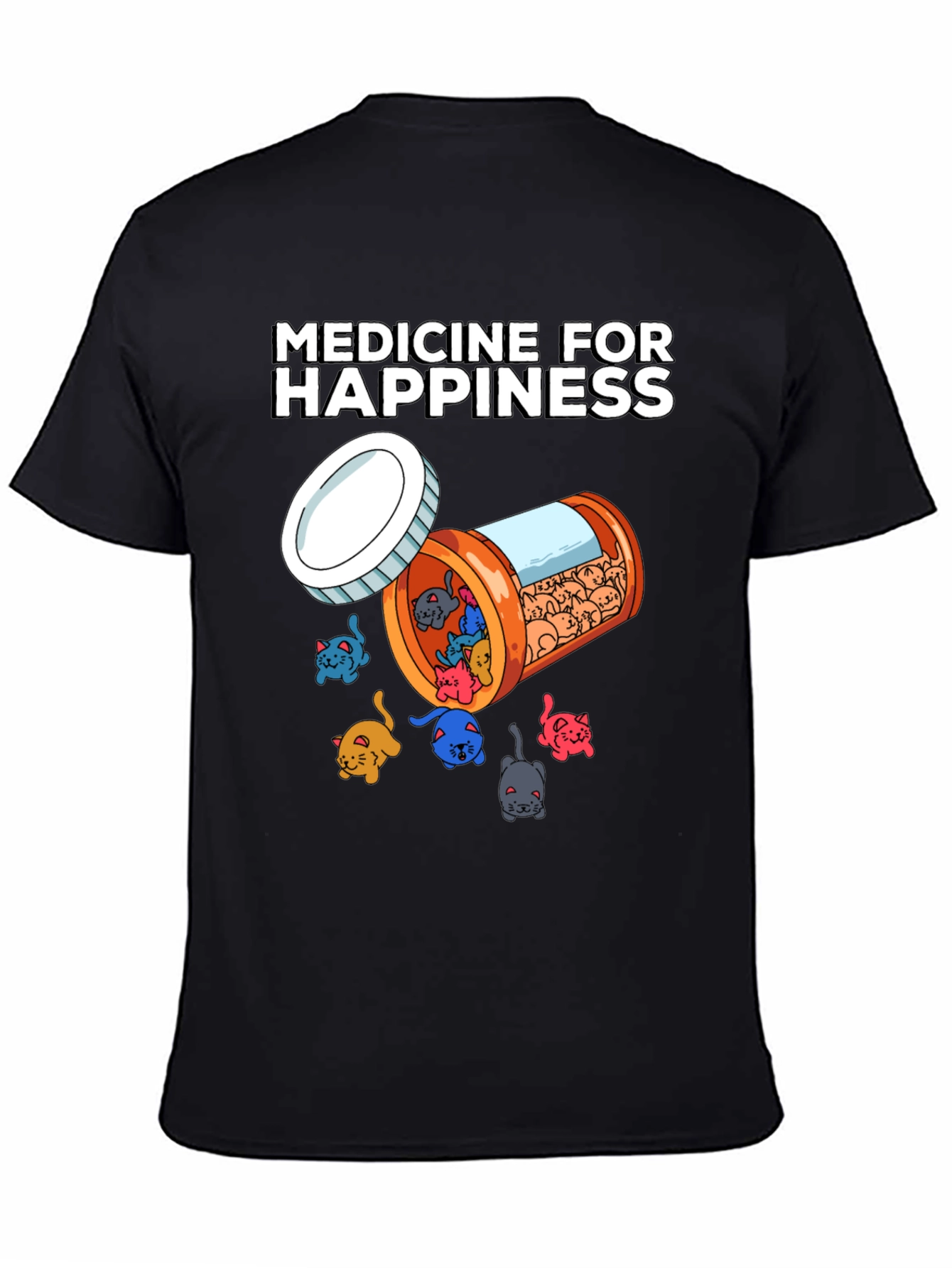 Black Medicine For Happiness Cat Lover T-Shirt view 4